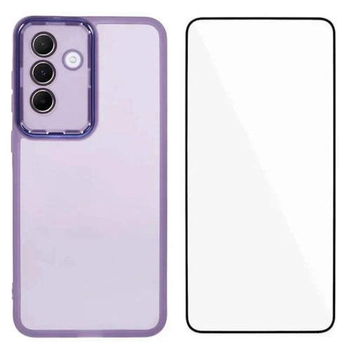 WANLONFENG for Samsung Galaxy A27 5G TPU Case  DKSM Series Electroplated Frame Back Cover with Tempered Glass - Purple - 1