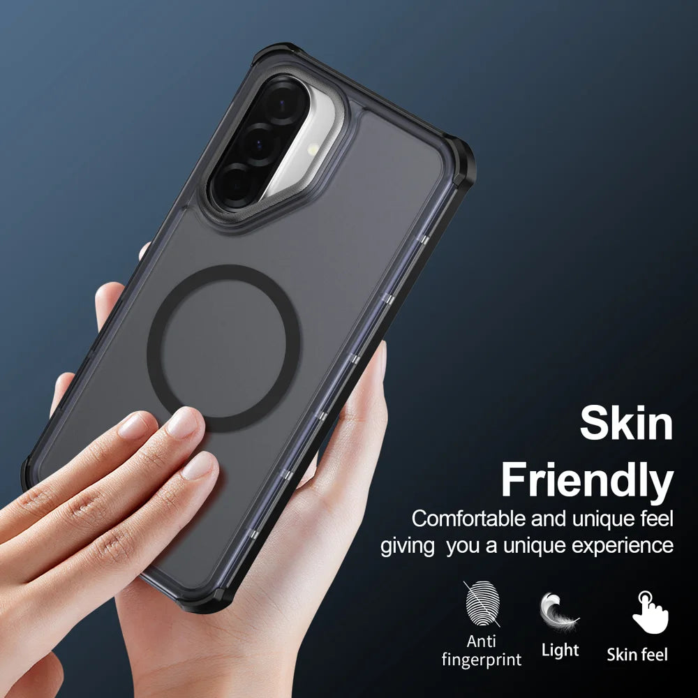 For Samsung Galaxy A56 5G / Galaxy A37 5G / Galaxy A36 5G Magnetic Case Electroplated Frame Skin-touch TPU+PC Phone Cover - Black - 6