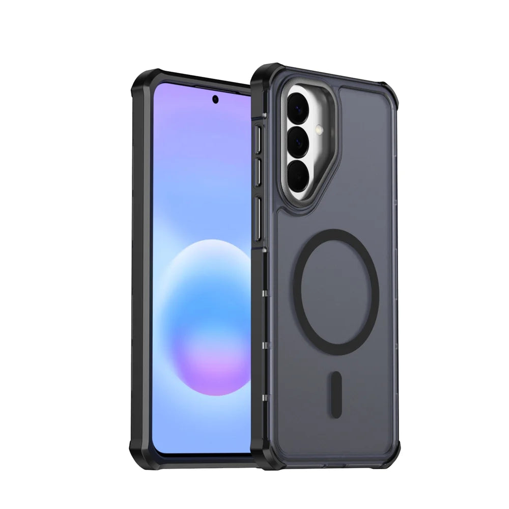 For Samsung Galaxy A57 5G Magnetic Case Electroplated Frame Skin-touch TPU+PC Phone Cover - Black - 1