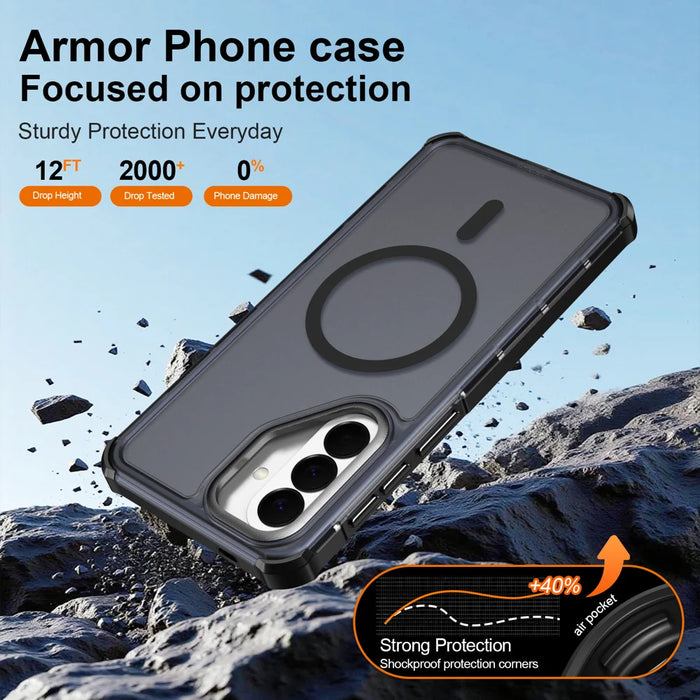 For Samsung Galaxy A57 5G Magnetic Case Electroplated Frame Skin-touch TPU+PC Phone Cover - Black - 5