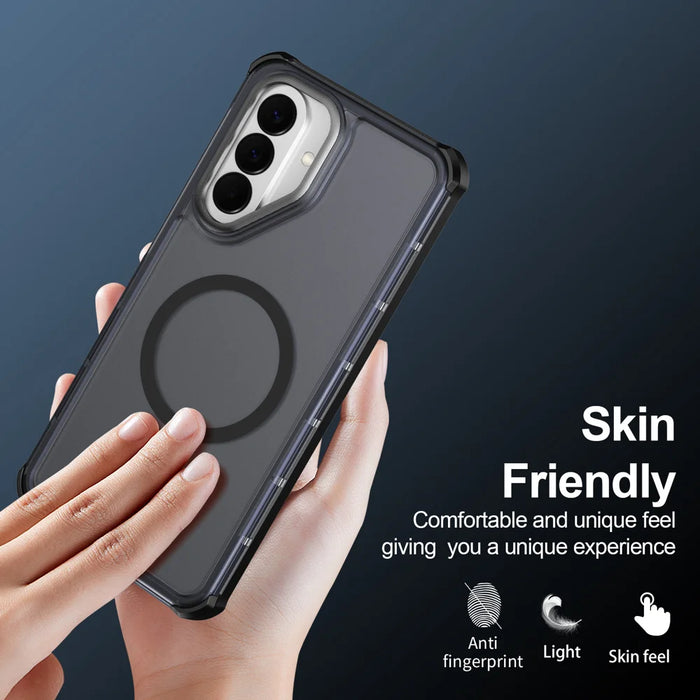 For Samsung Galaxy A57 5G Magnetic Case Electroplated Frame Skin-touch TPU+PC Phone Cover - Black - 6