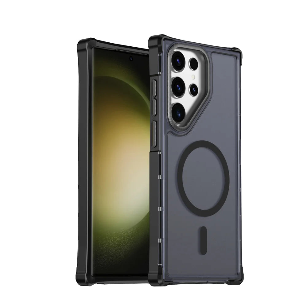 For Samsung Galaxy S23 Ultra Magnetic Case Electroplated Frame Skin-touch TPU+PC Phone Cover - Black - 1