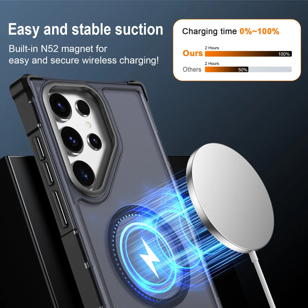 For Samsung Galaxy S23 Ultra Magnetic Case Electroplated Frame Skin-touch TPU+PC Phone Cover - Black - 3