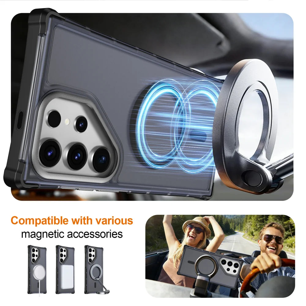 For Samsung Galaxy S23 Ultra Magnetic Case Electroplated Frame Skin-touch TPU+PC Phone Cover - Black - 4