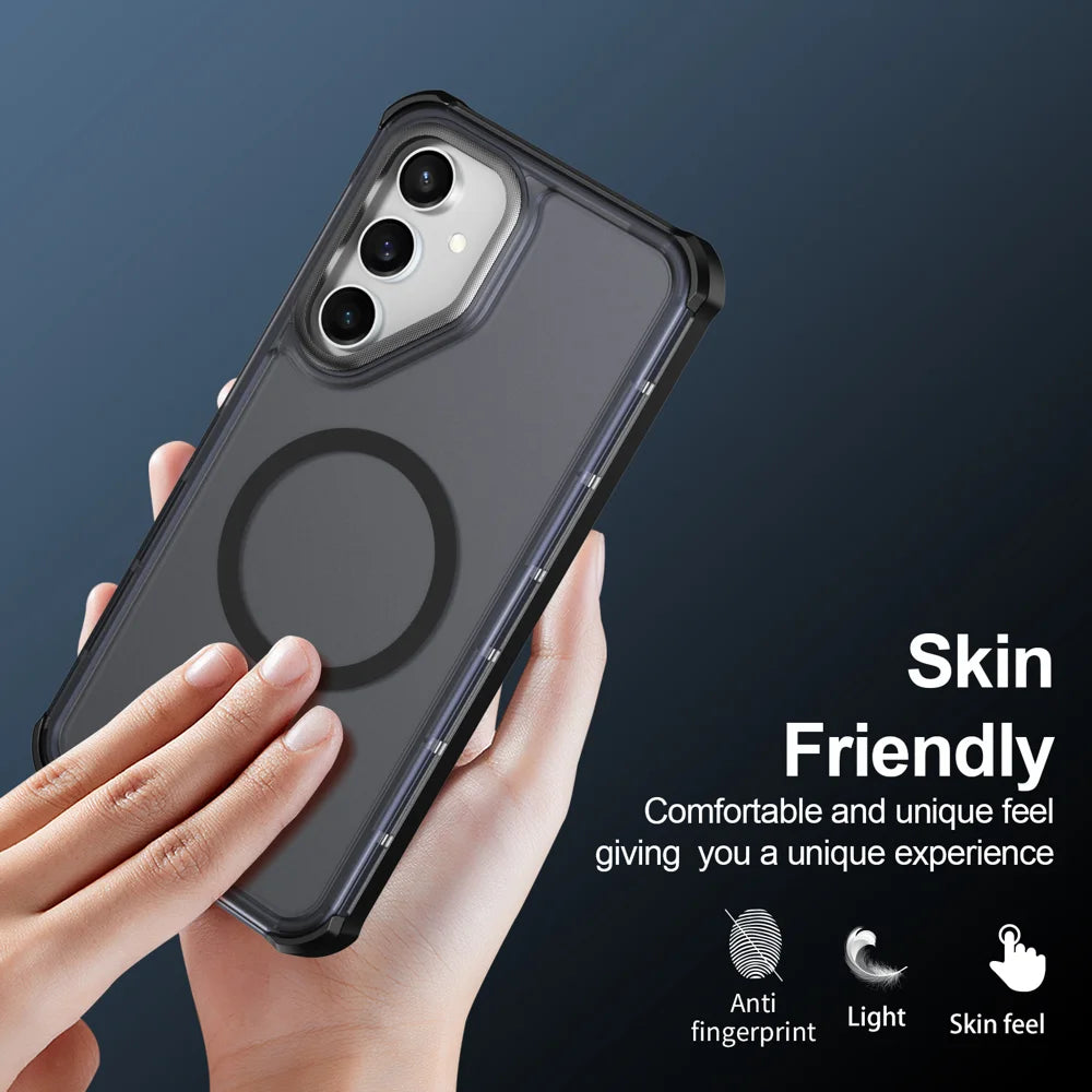 For Samsung Galaxy S23 FE Magnetic Case Electroplated Frame Skin-touch TPU+PC Phone Cover - Black - 6