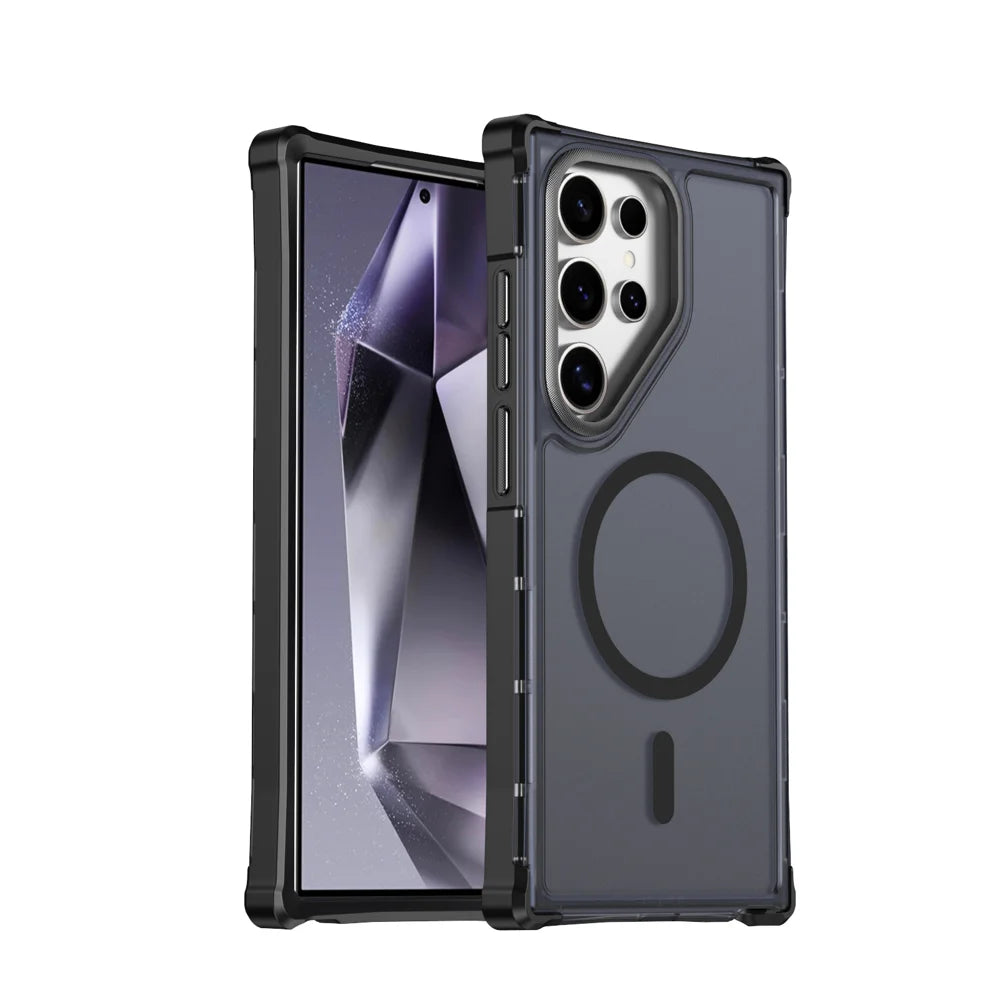 For Samsung Galaxy S24 Ultra Magnetic Case Electroplated Frame Skin-touch TPU+PC Phone Cover - Black - 1