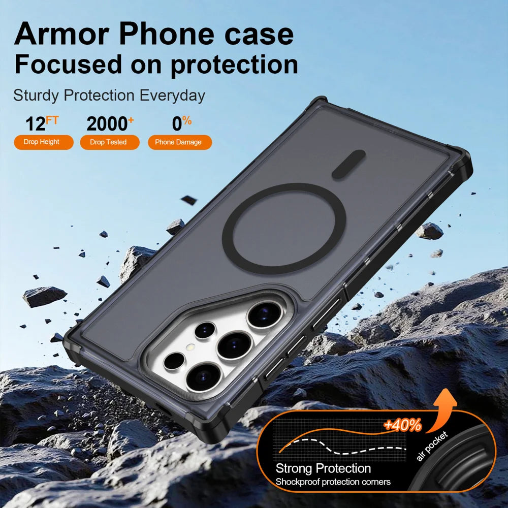 For Samsung Galaxy S24 Ultra Magnetic Case Electroplated Frame Skin-touch TPU+PC Phone Cover - Black - 5