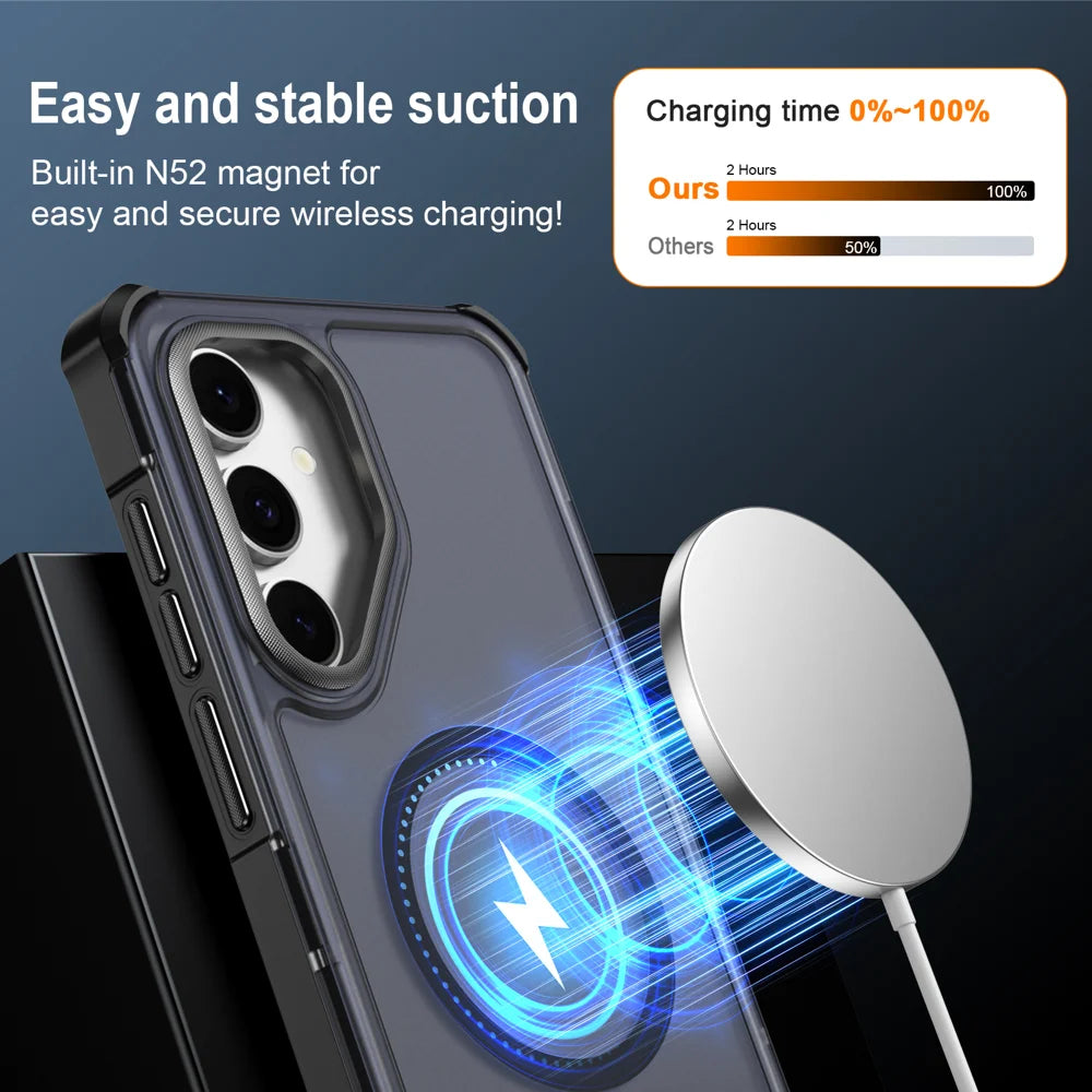 For Samsung Galaxy S24 FE Magnetic Case Electroplated Frame Skin-touch TPU+PC Phone Cover - Black - 3