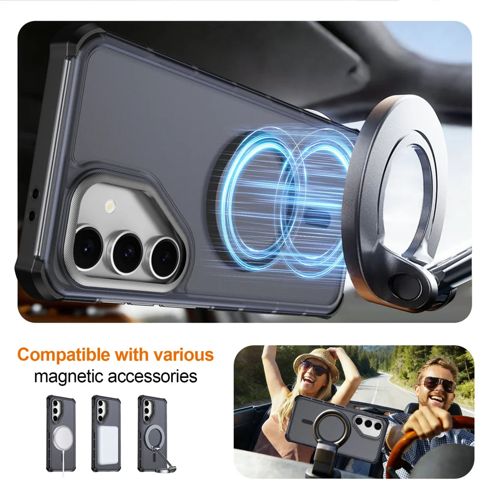 For Samsung Galaxy S24 FE Magnetic Case Electroplated Frame Skin-touch TPU+PC Phone Cover - Black - 4