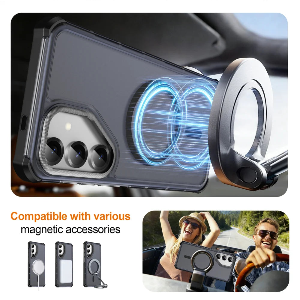 For Samsung Galaxy S24+ / Galaxy S25+ Magnetic Case Electroplated Frame Skin-touch TPU+PC Phone Cover - Black - 4