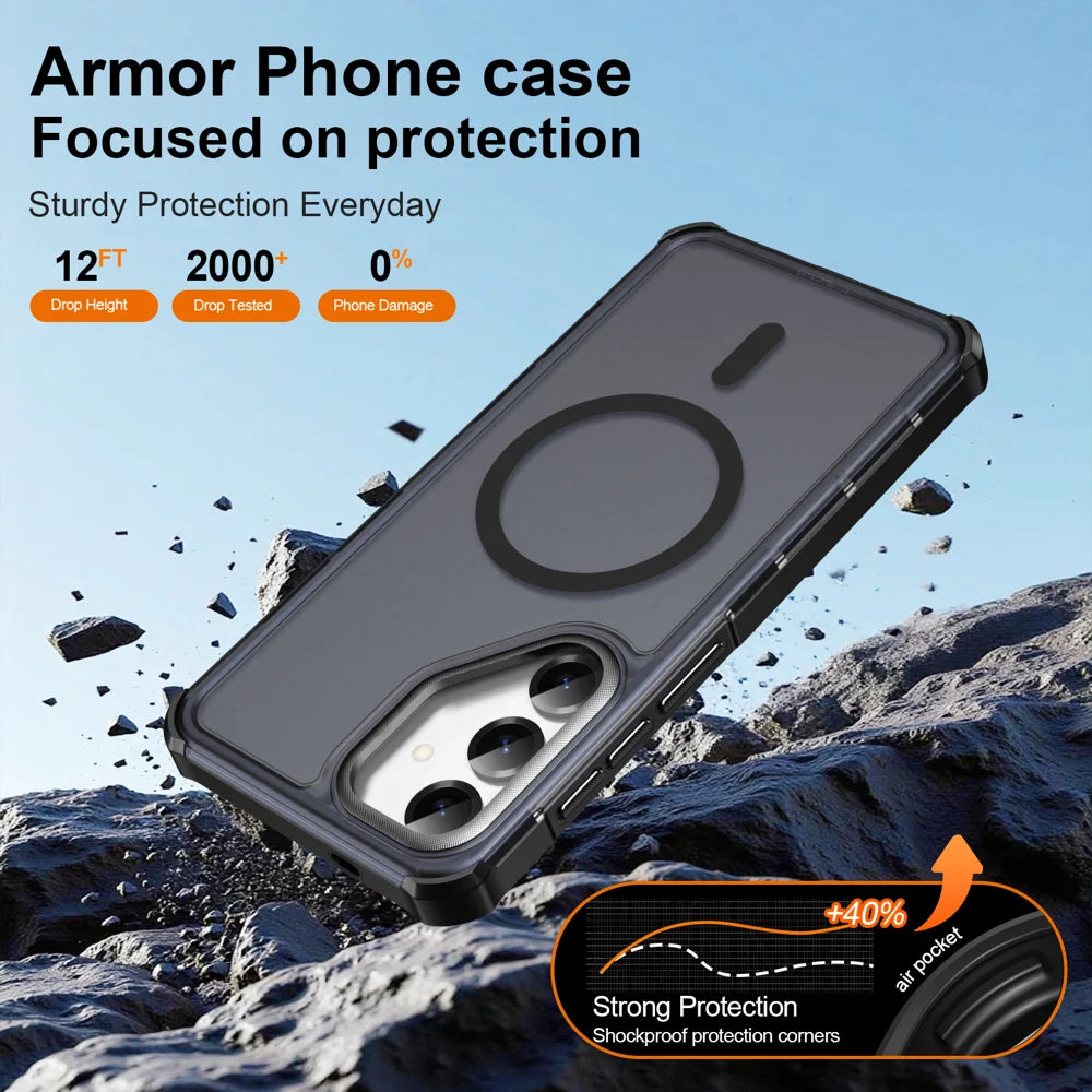 For Samsung Galaxy S24+ / Galaxy S25+ Magnetic Case Electroplated Frame Skin-touch TPU+PC Phone Cover - Black - 5