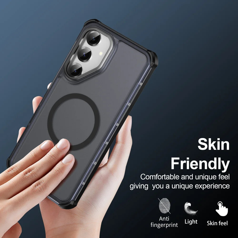For Samsung Galaxy S24+ / Galaxy S25+ Magnetic Case Electroplated Frame Skin-touch TPU+PC Phone Cover - Black - 6