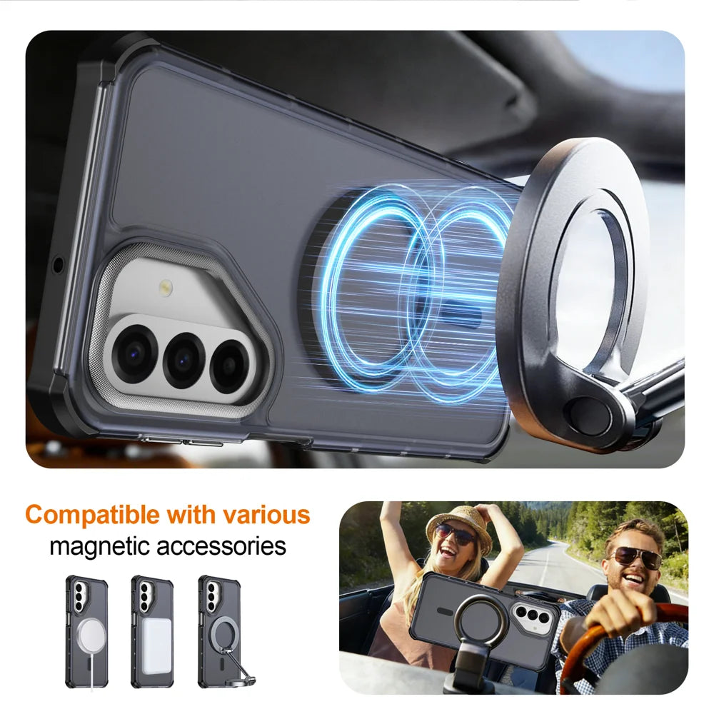 For Samsung Galaxy A17 4G / Galaxy F17 5G / Galaxy M17 5G / Galaxy A26 5G / Galaxy A17 5G Magnetic Case Electroplated Frame Skin-touch TPU+PC Phone Cover - Black - 4