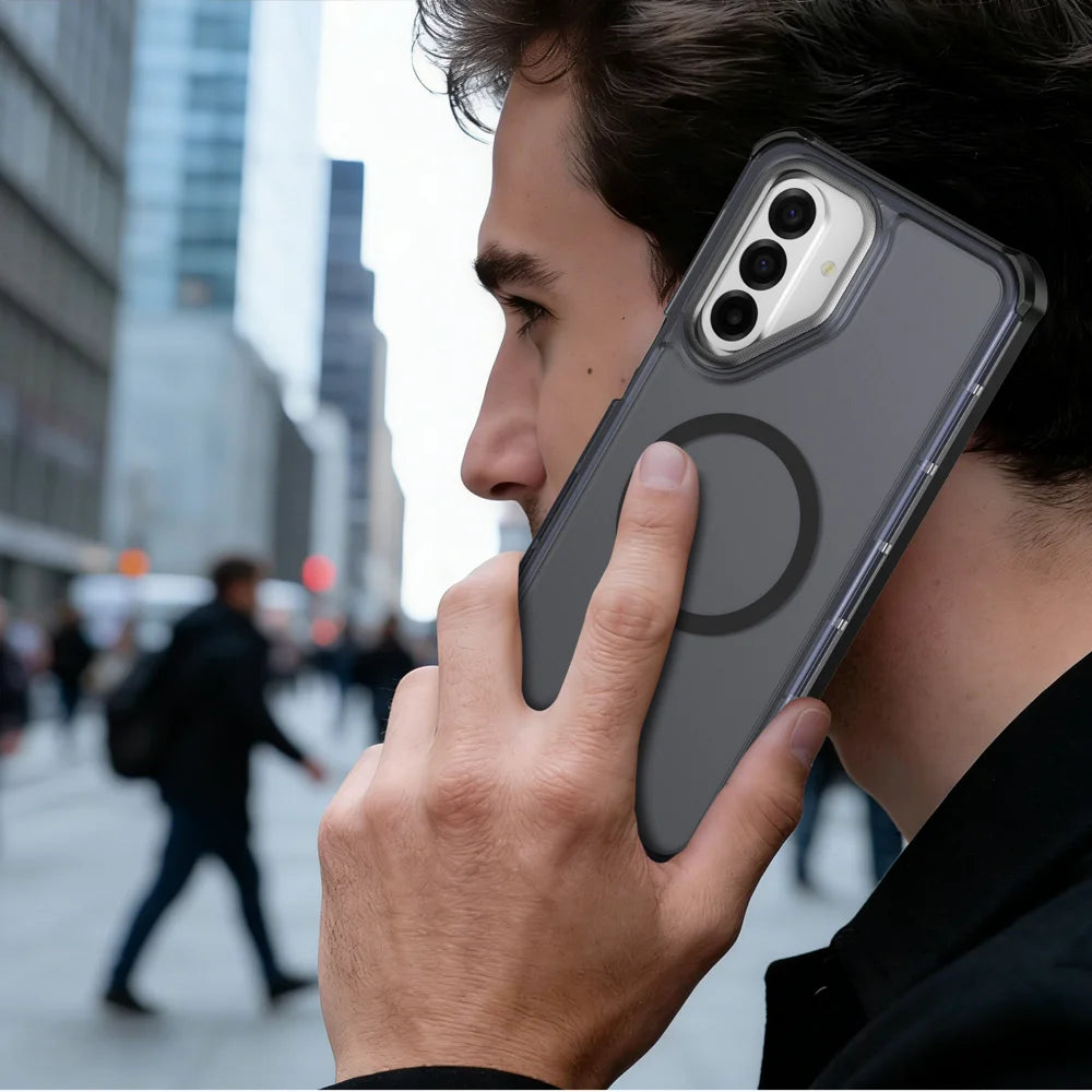 For Samsung Galaxy A17 4G / Galaxy F17 5G / Galaxy M17 5G / Galaxy A26 5G / Galaxy A17 5G Magnetic Case Electroplated Frame Skin-touch TPU+PC Phone Cover - Black - 7