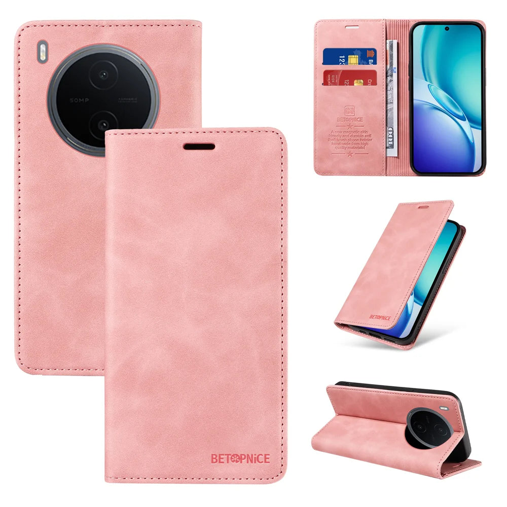 BETOPNICE for vivo Y600 Pro 5G Case  Magnetic Closure RFID Blocking Wallet Stand Leather Phone Cover - Pink - 3