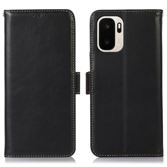 For OnePlus Ace 6 Ultra 5G Case RFID Blocking Genuine Cow Leather Wallet Phone Cover - Black - 1