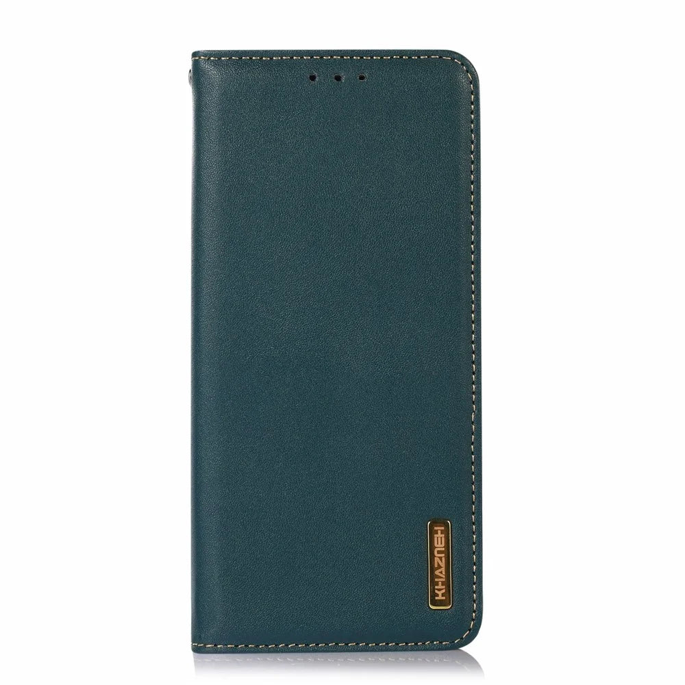 KHAZNEH For OnePlus Ace 6 Ultra 5G Case Wallet Genuine Cow Leather Phone Cover Nappa Texture - Green - 6
