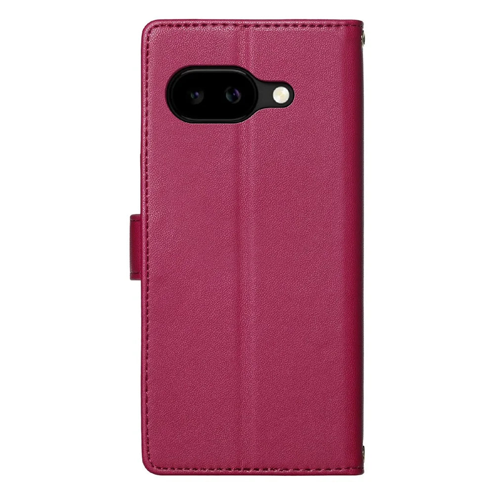 For Google Pixel 10a Case Adorable Cat Pattern PU Leather Wallet Phone Cover with Wrist Strap - Rose - 7