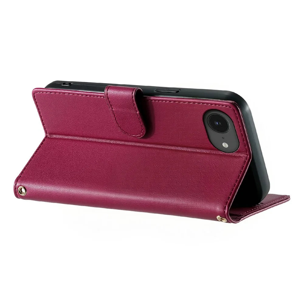 For iPhone 17e / 16e Case Adorable Cat Pattern PU Leather Wallet Phone Cover with Wrist Strap - Rose - 4
