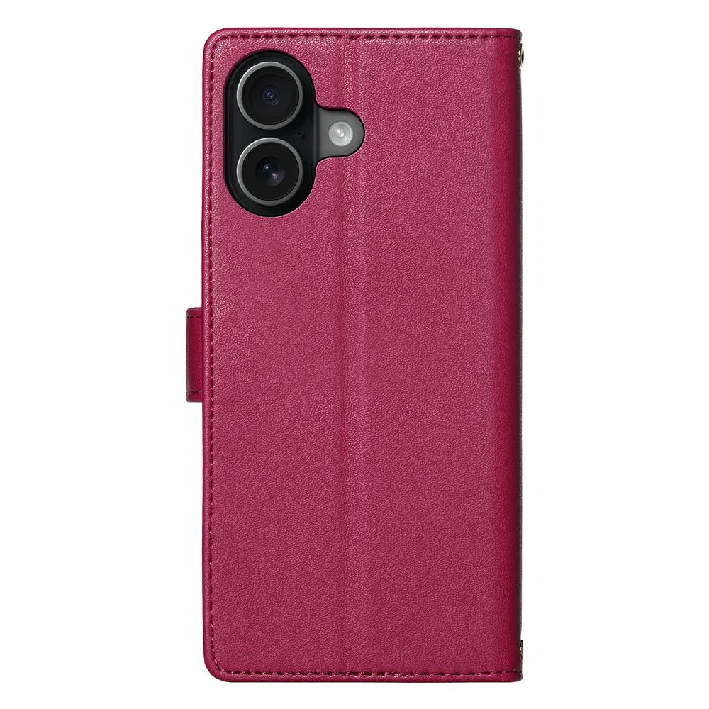 For iPhone 17 Case Adorable Cat Pattern PU Leather Wallet Phone Cover with Wrist Strap - Rose - 7