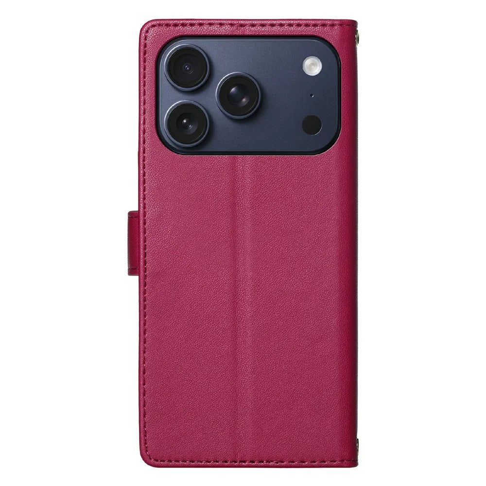 For iPhone 18 Pro / 17 Pro Case Adorable Cat Pattern PU Leather Wallet Phone Cover with Wrist Strap - Rose - 7