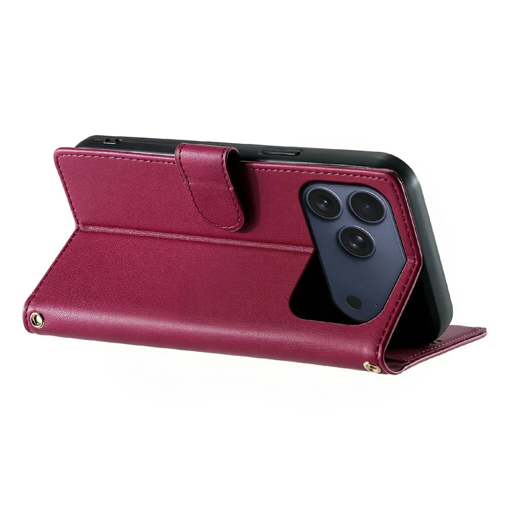 For iPhone 18 Pro Max / 17 Pro Max Case Adorable Cat Pattern PU Leather Wallet Phone Cover with Wrist Strap - Rose - 4