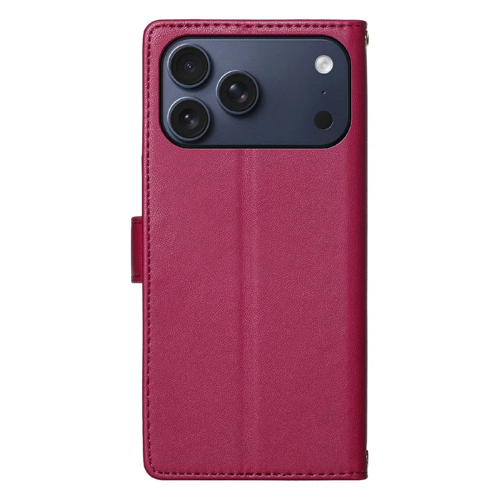 For iPhone 18 Pro Max / 17 Pro Max Case Adorable Cat Pattern PU Leather Wallet Phone Cover with Wrist Strap - Rose - 7