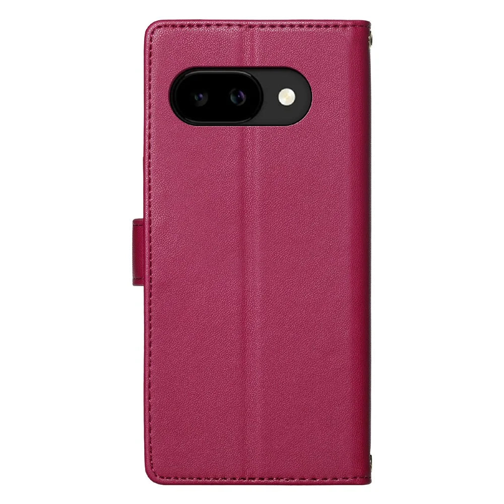 For Google Pixel 9a Case Adorable Cat Pattern PU Leather Wallet Phone Cover with Wrist Strap - Rose - 7