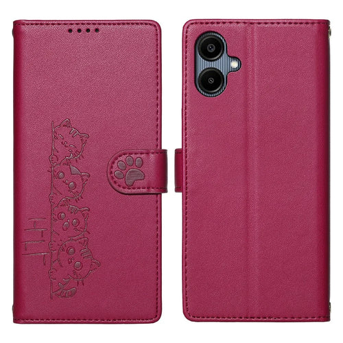 For Samsung Galaxy A06 4G Case Adorable Cat Pattern PU Leather Wallet Phone Cover with Wrist Strap - Rose - 1