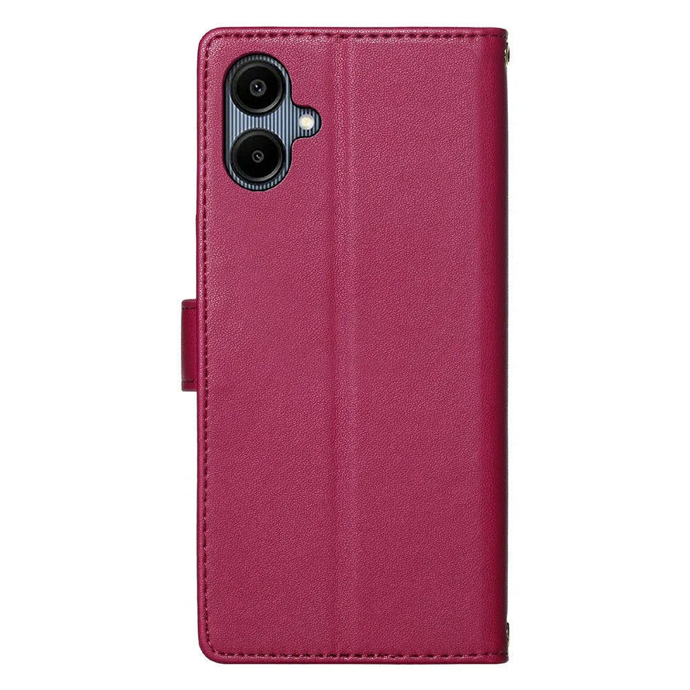 For Samsung Galaxy A08 5G / A08 4G / A07 4G Case Adorable Cat Pattern PU Leather Wallet Phone Cover with Wrist Strap - Rose - 7