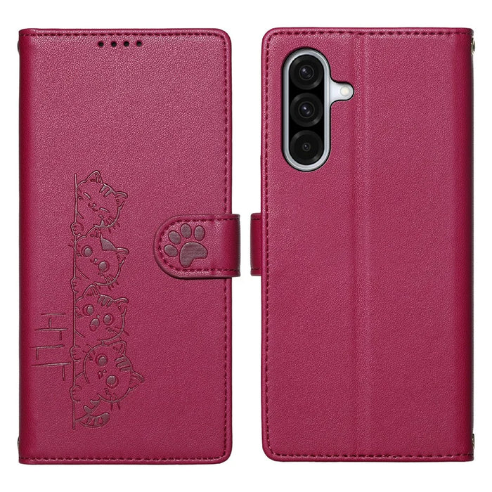For Samsung Galaxy A36 5G Case Adorable Cat Pattern PU Leather Wallet Phone Cover with Wrist Strap - Rose - 1