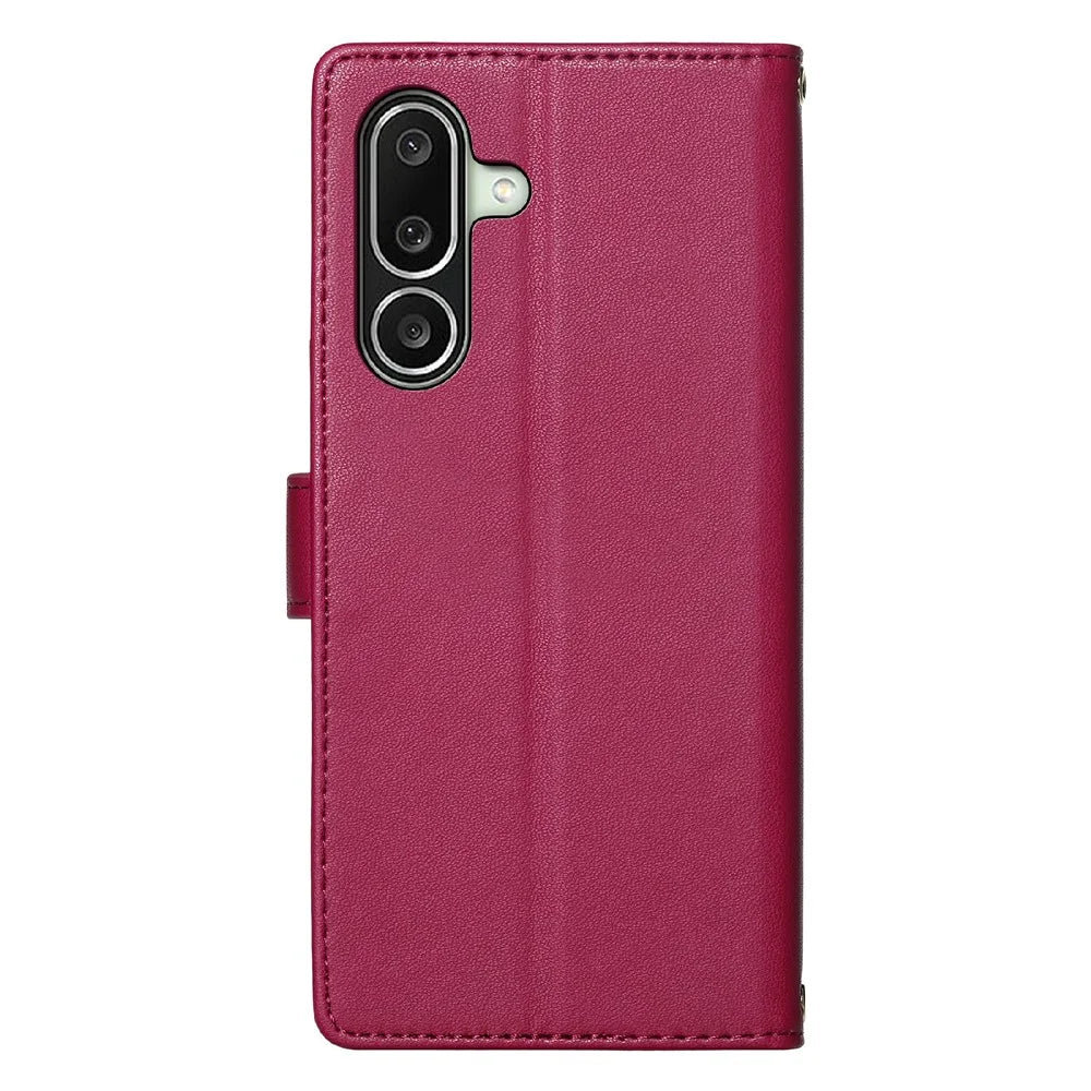 For Samsung Galaxy A27 5G Case Adorable Cat Pattern PU Leather Wallet Phone Cover with Wrist Strap - Rose - 7