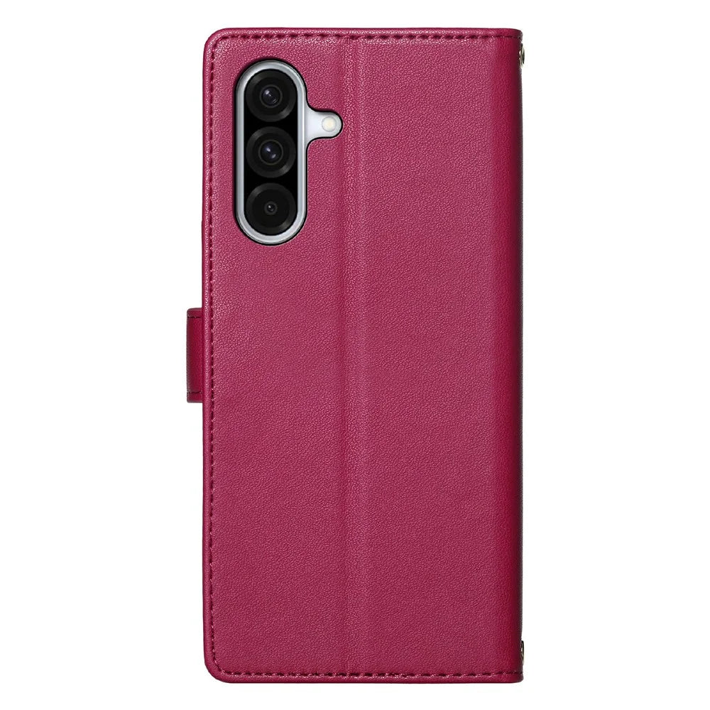 For Samsung Galaxy A37 5G Case Adorable Cat Pattern PU Leather Wallet Phone Cover with Wrist Strap - Rose - 7