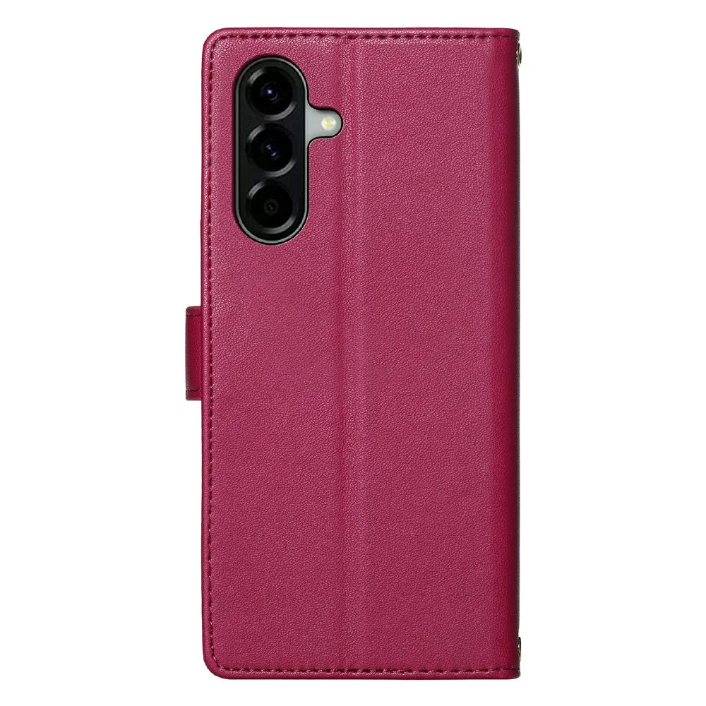 For Samsung Galaxy A57 5G Case Adorable Cat Pattern PU Leather Wallet Phone Cover with Wrist Strap - Rose - 7