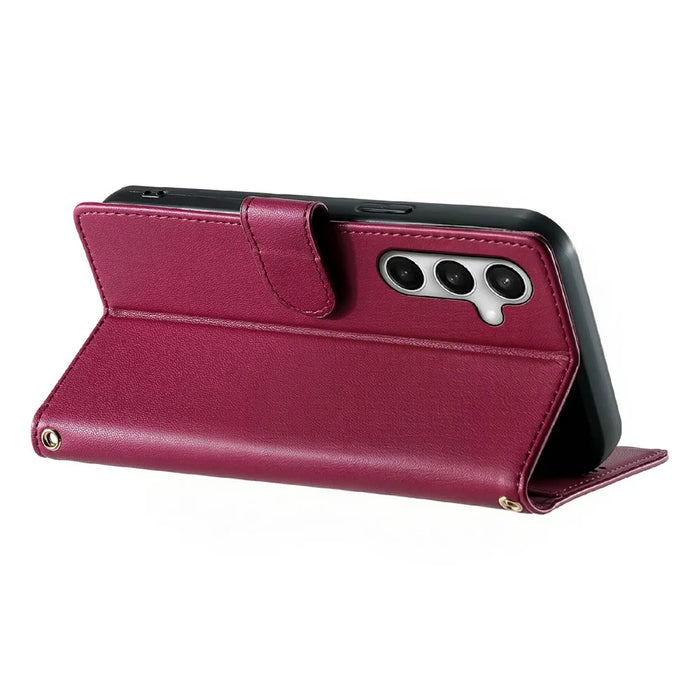 For Samsung Galaxy S25 FE Case Adorable Cat Pattern PU Leather Wallet Phone Cover with Wrist Strap - Rose - 4