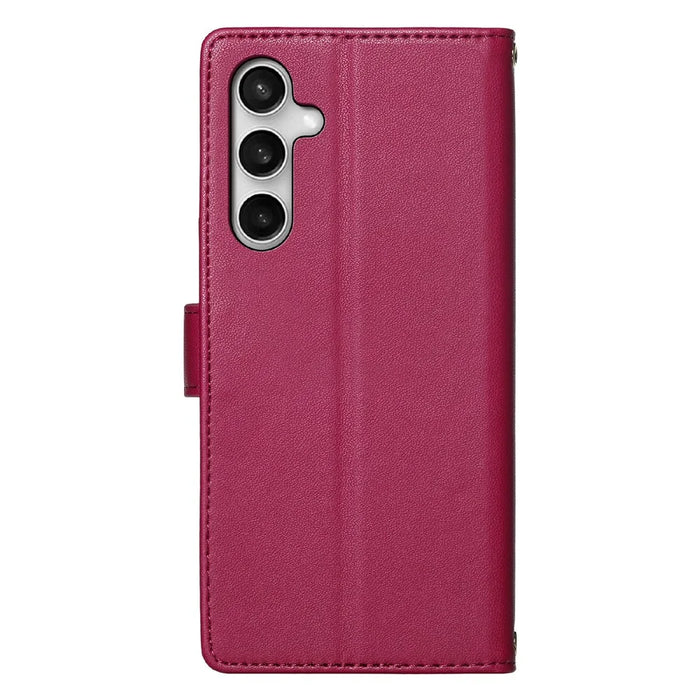 For Samsung Galaxy S25 FE Case Adorable Cat Pattern PU Leather Wallet Phone Cover with Wrist Strap - Rose - 7
