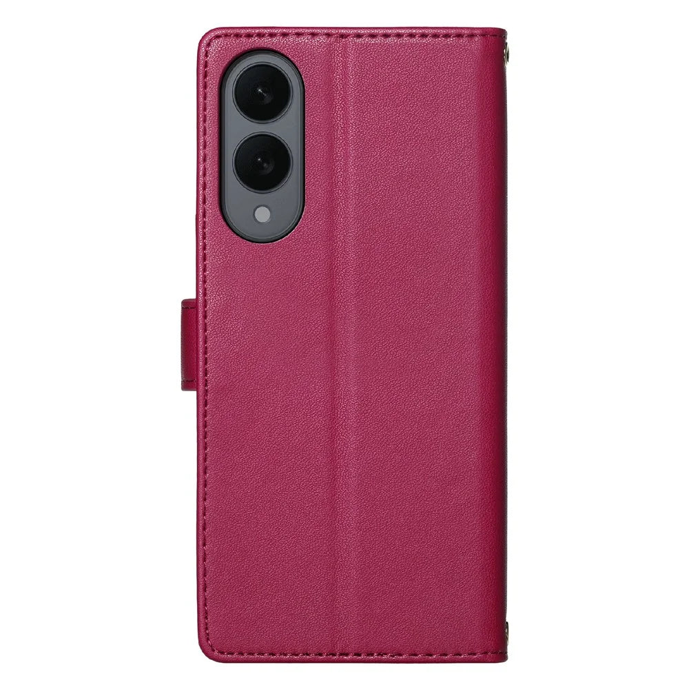 For Samsung Galaxy S25 Edge Case Adorable Cat Pattern PU Leather Wallet Phone Cover with Wrist Strap - Rose - 7