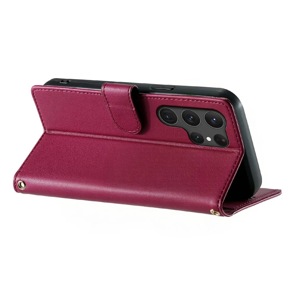 For Samsung Galaxy S25 Ultra Case Adorable Cat Pattern PU Leather Wallet Phone Cover with Wrist Strap - Rose - 4