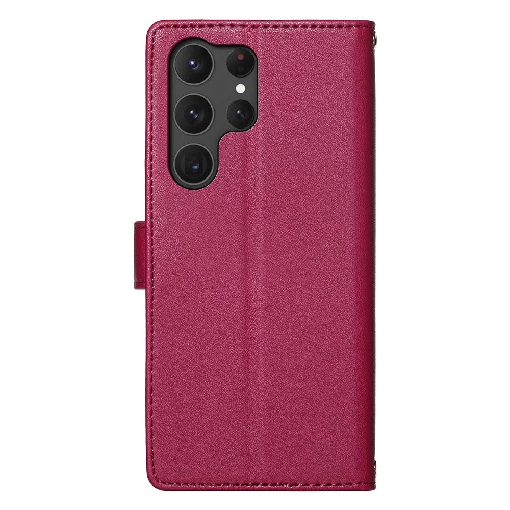 For Samsung Galaxy S25 Ultra Case Adorable Cat Pattern PU Leather Wallet Phone Cover with Wrist Strap - Rose - 7