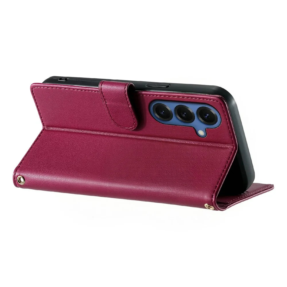 For Samsung Galaxy S25 Case Adorable Cat Pattern PU Leather Wallet Phone Cover with Wrist Strap - Rose - 4