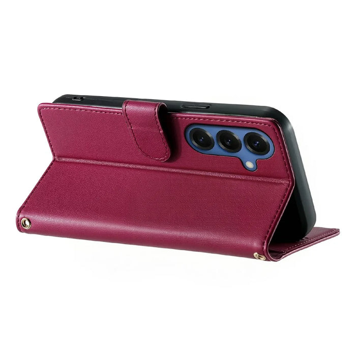 For Samsung Galaxy S25+ Case Adorable Cat Pattern PU Leather Wallet Phone Cover with Wrist Strap - Rose - 4