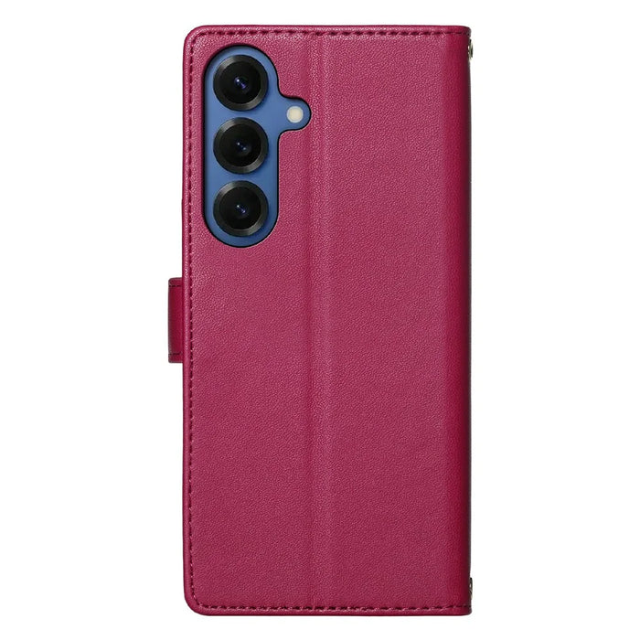 For Samsung Galaxy S25+ Case Adorable Cat Pattern PU Leather Wallet Phone Cover with Wrist Strap - Rose - 7