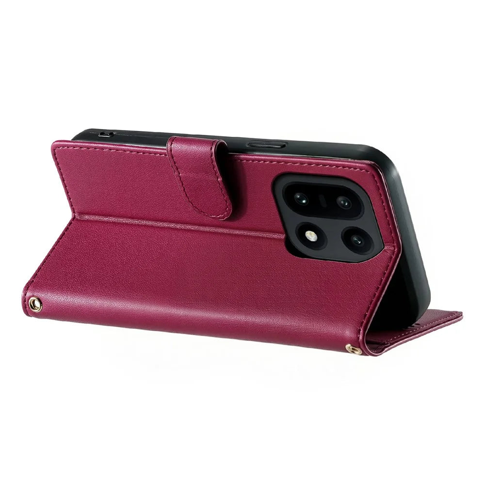 For OnePlus 15 5G Case Adorable Cat Pattern PU Leather Wallet Phone Cover with Wrist Strap - Rose - 4