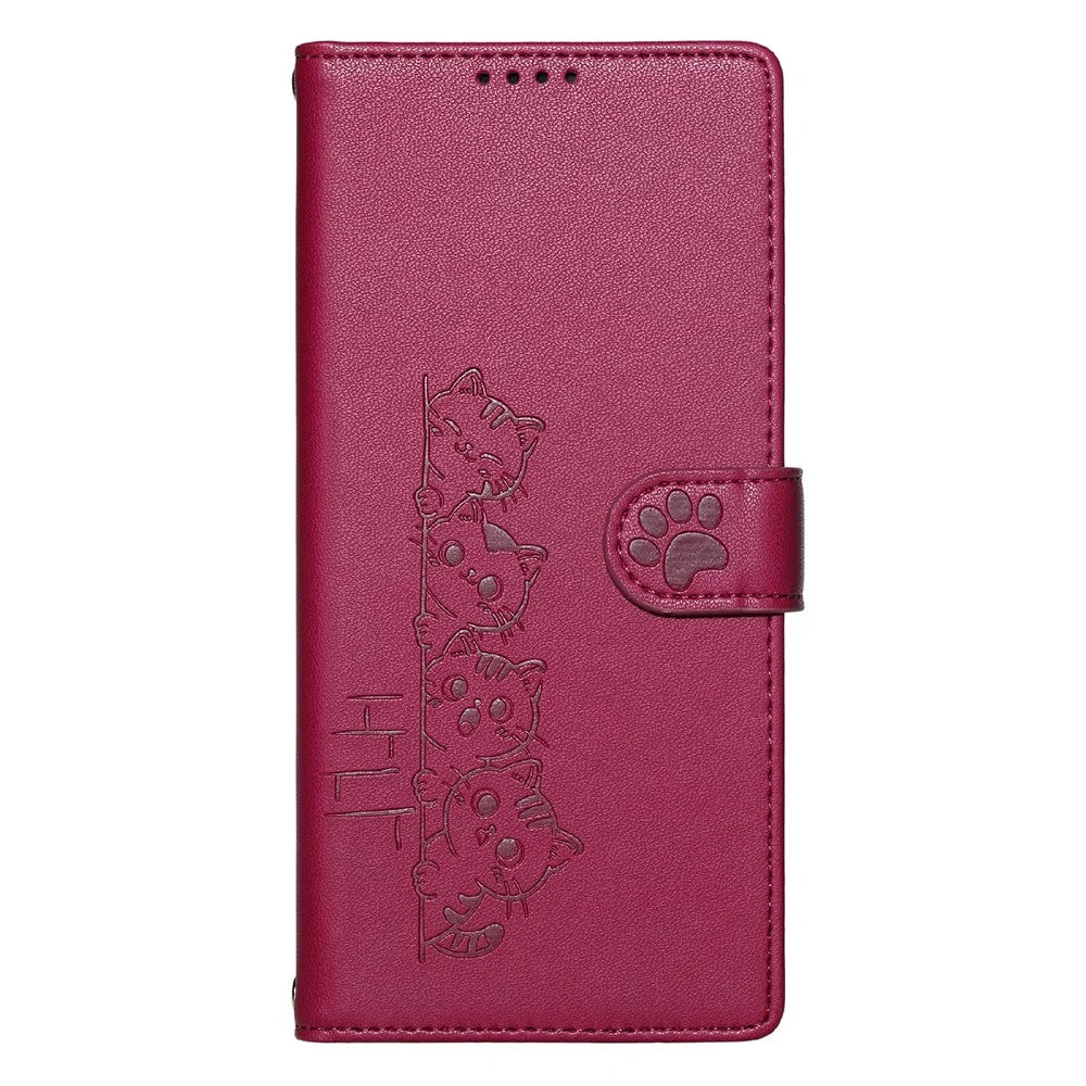 For OnePlus 15 5G Case Adorable Cat Pattern PU Leather Wallet Phone Cover with Wrist Strap - Rose - 6