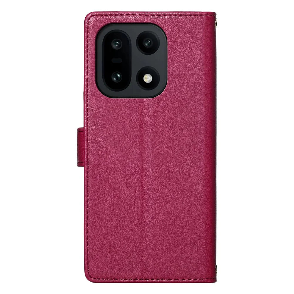 For OnePlus 15 5G Case Adorable Cat Pattern PU Leather Wallet Phone Cover with Wrist Strap - Rose - 7