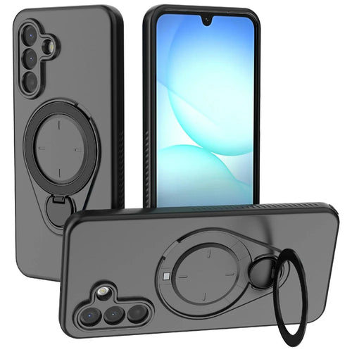 For Samsung Galaxy A18 5G / A18 4G / A17 5G / A17 4G Magnetic Case Rotating Kickstand TPU PC Phone Cover - Black - 1