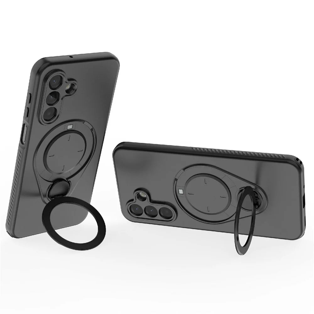 For Samsung Galaxy A18 5G / A18 4G / A17 5G / A17 4G Magnetic Case Rotating Kickstand TPU PC Phone Cover - Black - 2