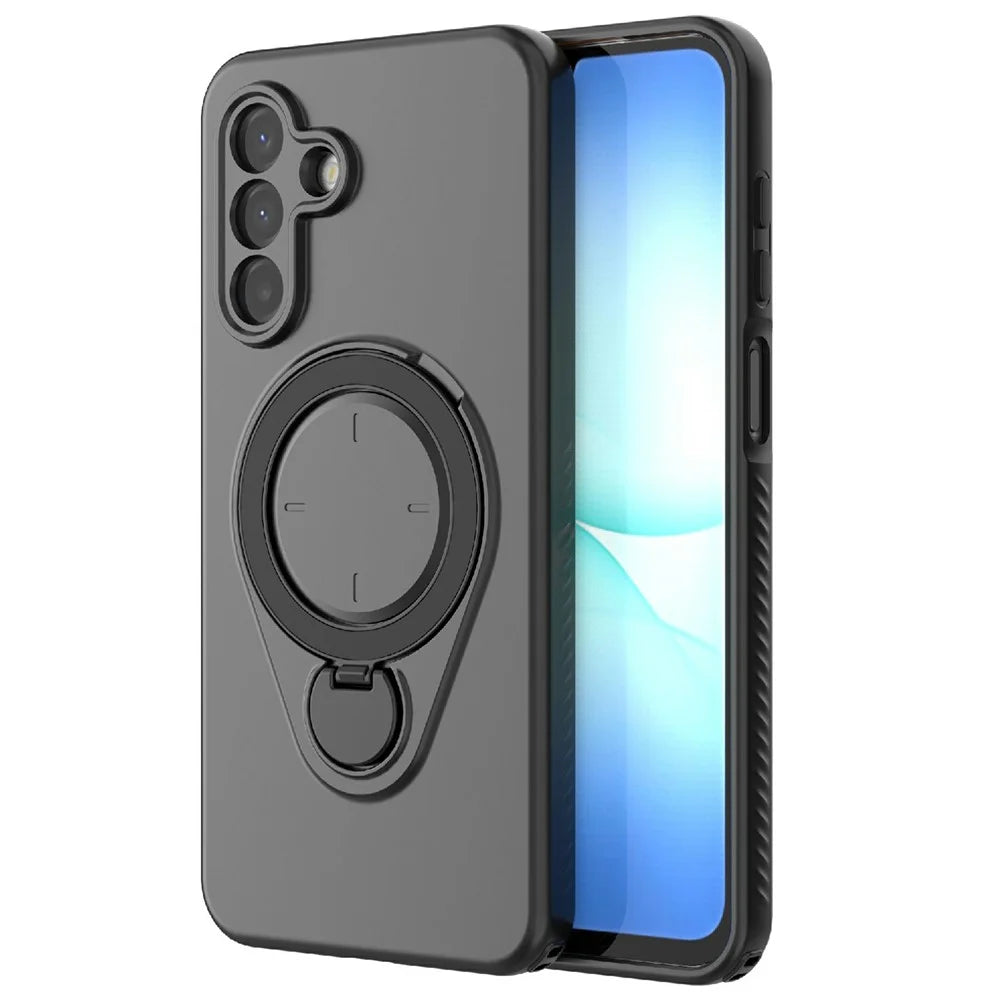 For Samsung Galaxy A18 5G / A18 4G / A17 5G / A17 4G Magnetic Case Rotating Kickstand TPU PC Phone Cover - Black - 3