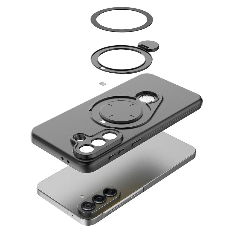 For Samsung Galaxy A18 5G / A18 4G / A17 5G / A17 4G Magnetic Case Rotating Kickstand TPU PC Phone Cover - Black - 4