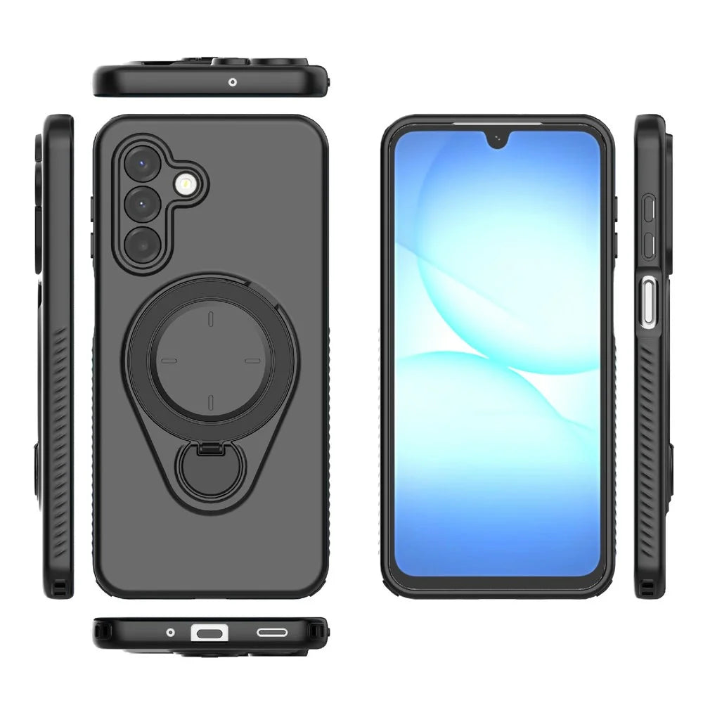 For Samsung Galaxy A18 5G / A18 4G / A17 5G / A17 4G Magnetic Case Rotating Kickstand TPU PC Phone Cover - Black - 5